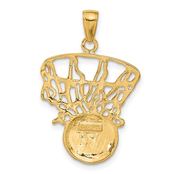 14k Yellow Gold Genuine Sports Swoosh Basketball and Net Necklace Charm Pendant - Picture 4 of 5